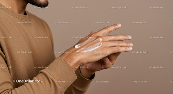Close-up of a Man Applying Moisturizer to Hands for Skin Care