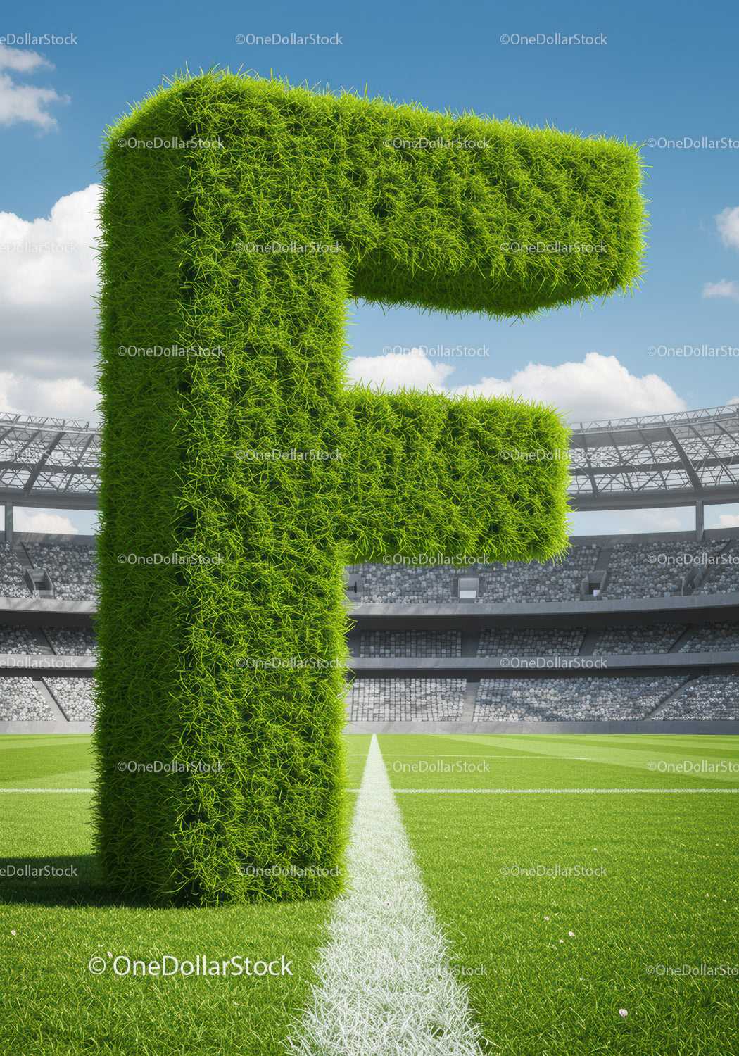 Large Grass Covered Letter F on Soccer Field