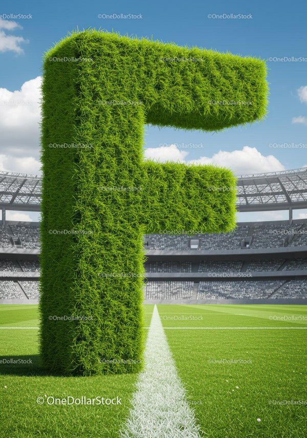 Large Grass Covered Letter F on Soccer Field