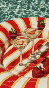 Strawberry Cocktails with Fresh Fruit on Poolside Float