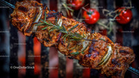 Colorful Grilled Meat and Vegetable Skewers on Barbecue Grill