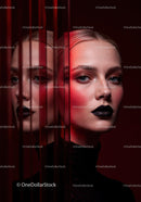 Futuristic Female Portrait with Red Lighting and Dark Makeup Stock Photo Bundle preview 35