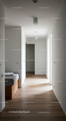 Bright Modern Hallway with Wooden Flooring and Minimalist Design