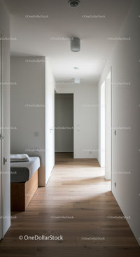 Bright Modern Hallway with Wooden Flooring and Minimalist Design
