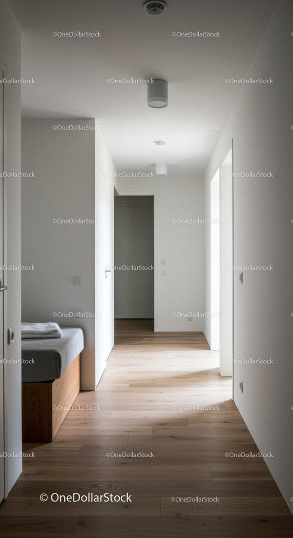 Bright Modern Hallway with Wooden Flooring and Minimalist Design