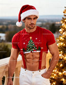 Fit man wearing Christmas outfit with suspenders outdoors