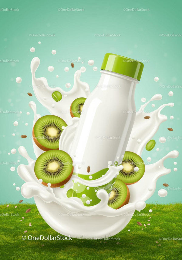 Refreshing kiwi smoothie bottle with fresh splashes JPG Mockup Image