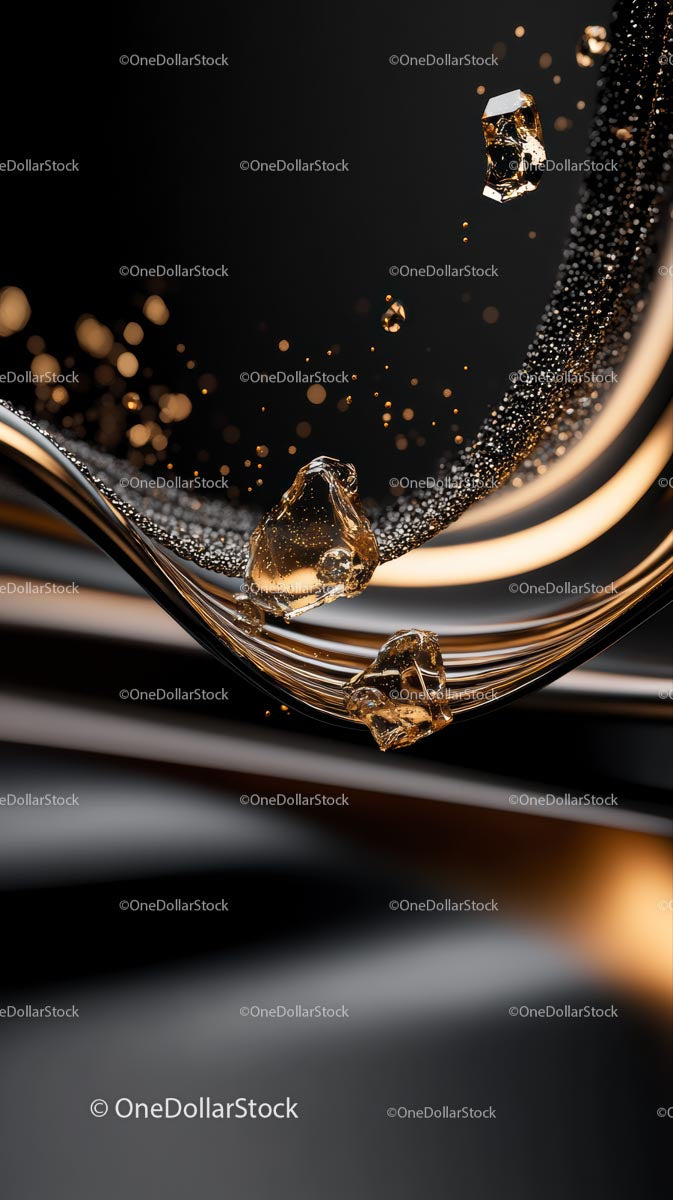 Abstract Golden Bubbles and Sparkling Liquid in Motion