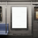 Blank advertising board inside urban subway train