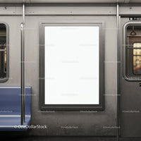 Blank advertising board inside urban subway train