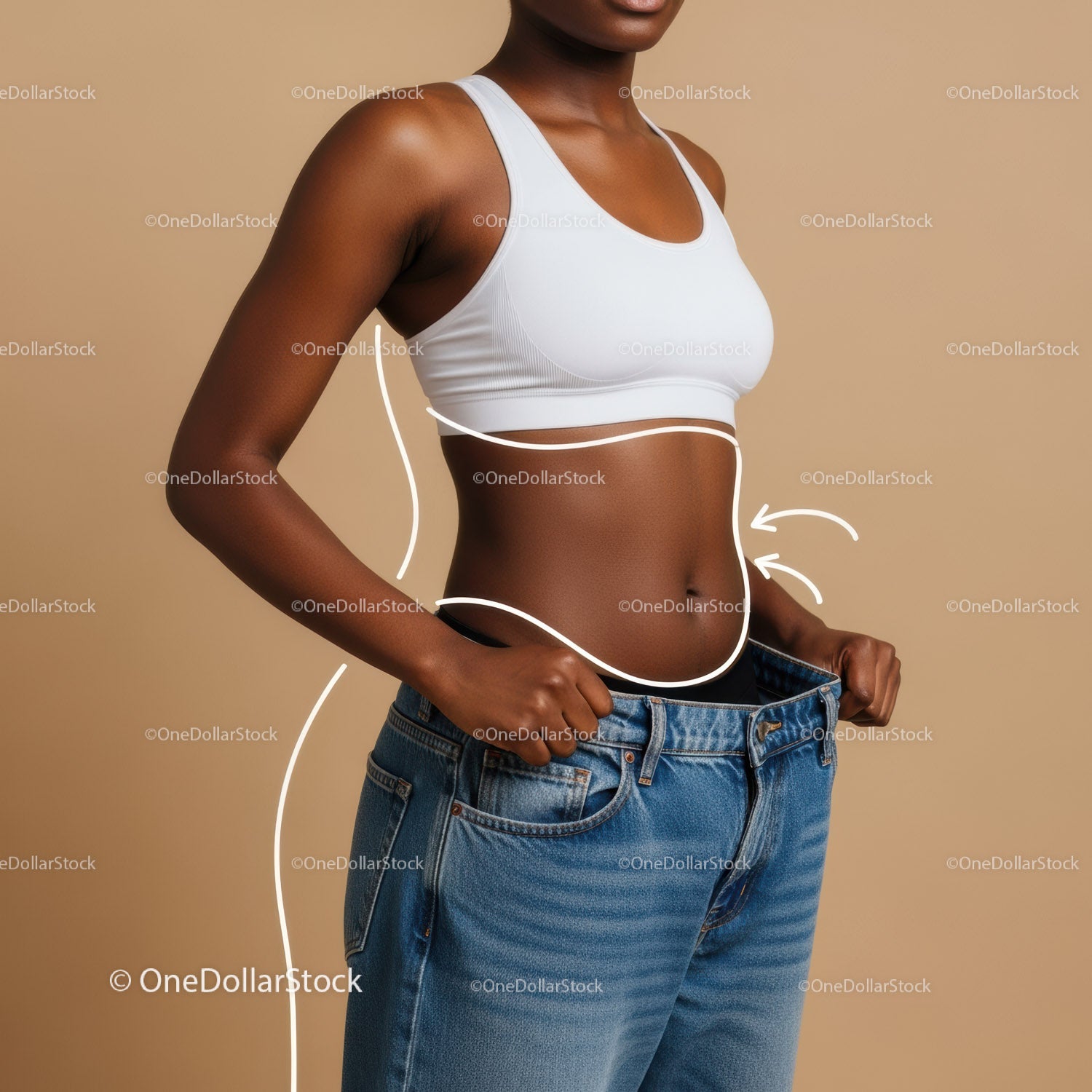 Slender Woman Measuring Waist with Tape in Casual Sportswear