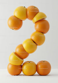 Number Two Formed by Fresh Citrus Fruits on White