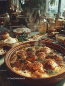 Herb-Seasoned Roast Chicken Cooking in Rustic Kitchen
