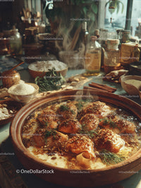 Herb-Seasoned Roast Chicken Cooking in Rustic Kitchen
