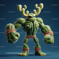 Vibrant Green Anthropomorphic Cactus Character with Muscular Build