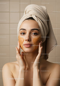 Young Woman Applying Facial Peeling Mask for Skin Rejuvenation