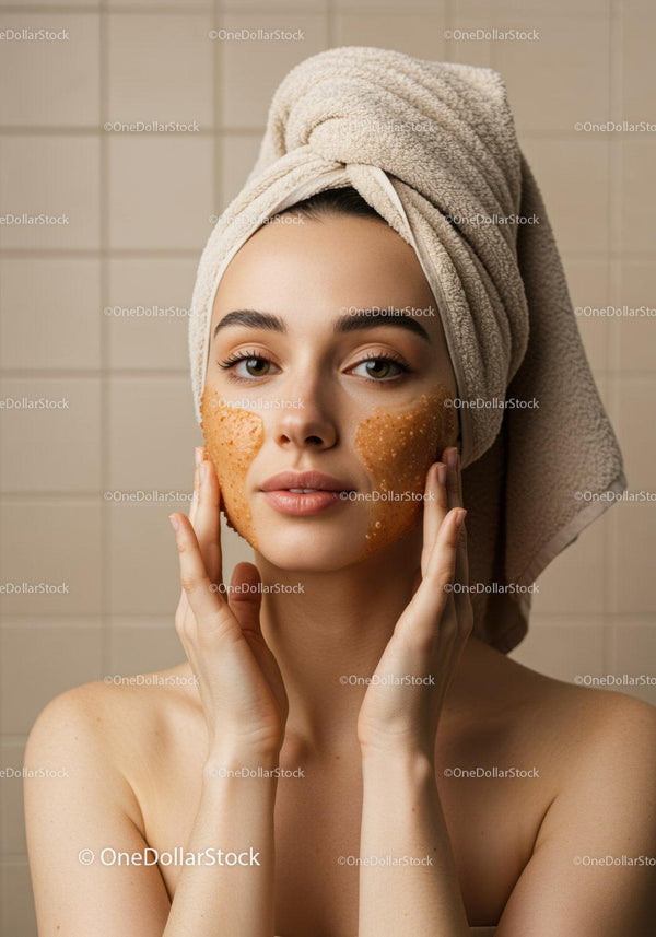 Młoda kobieta nakładająca peeling do twarzy dla odmłodzenia skóry