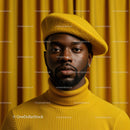 Confident man in yellow turtleneck and beret
