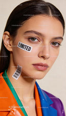 Young woman with creative stickers on her face