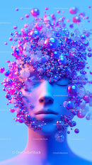 Abstract Futuristic Woman with Neon Colors and Spheres