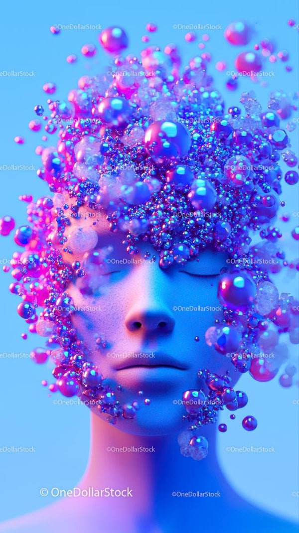 Abstract Futuristic Woman with Neon Colors and Spheres