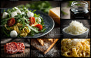 Fresh Pasta with Cherry Tomatoes Mozzarella and Basil on Rustic Plate