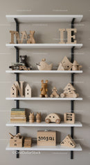 Children's Wooden Toy Shelf with Decorative Animal and House Figures