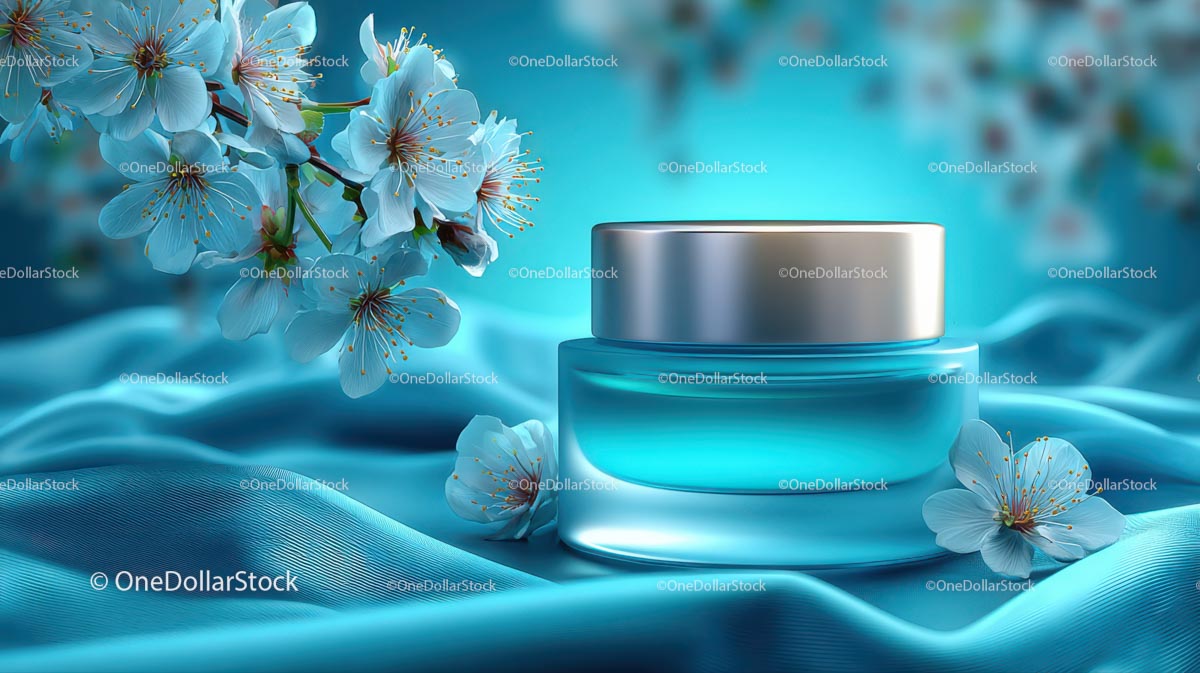 Refreshing Cosmetic Jar with Cherry Blossoms on Blue Silk (23 Images)