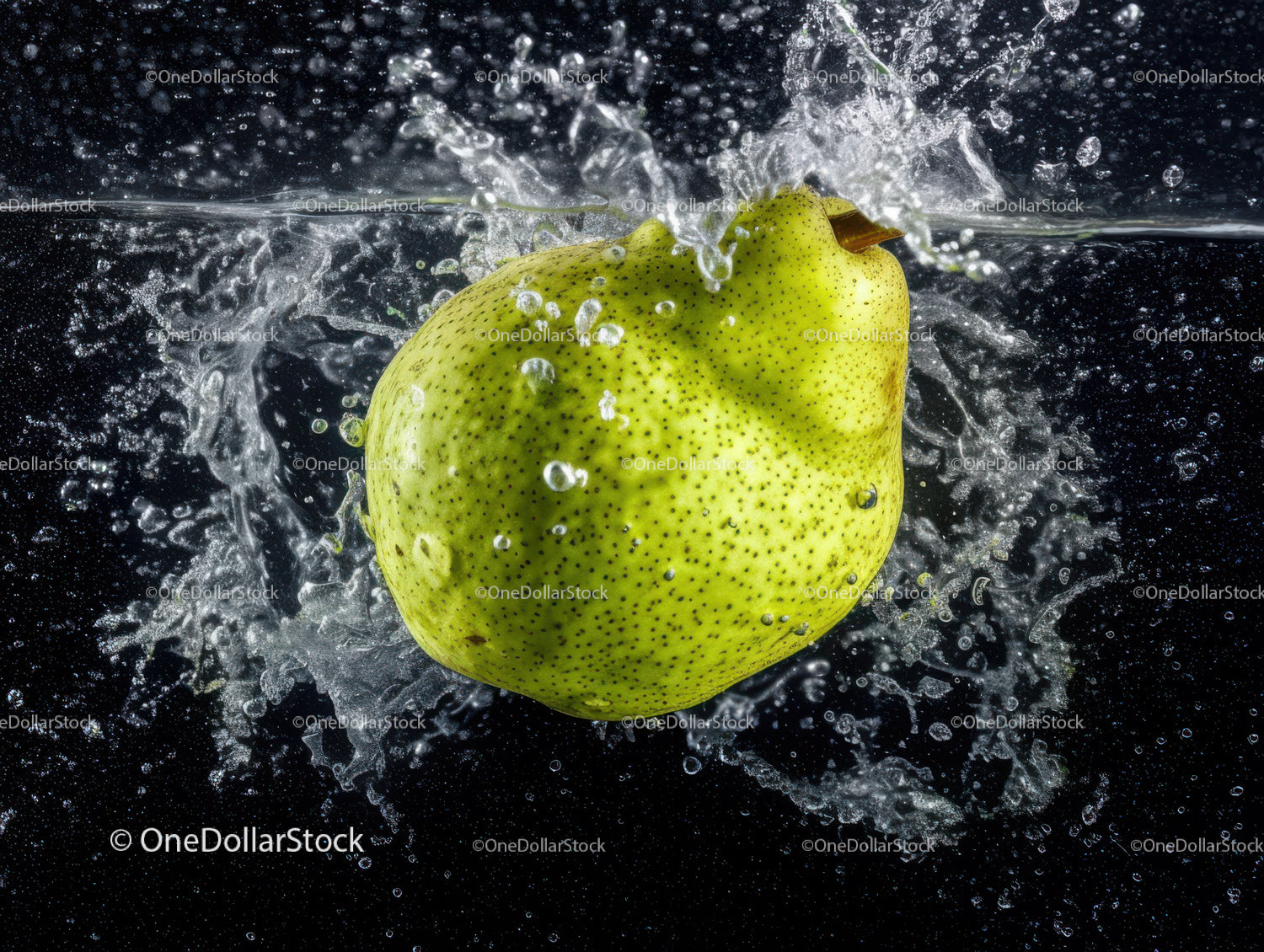 Fresh Green Pear Splashing into Water in Vibrant Action
