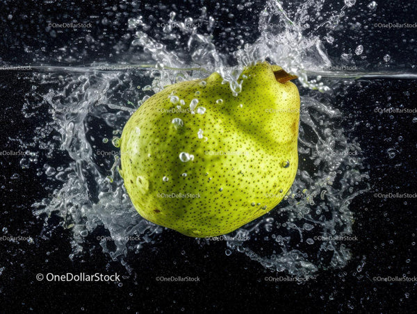 Fresh Green Pear Splashing into Water in Vibrant Action