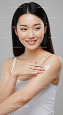 Young Asian Woman Applying Lotion for Healthy Skin