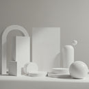Minimalist White Geometric Shapes Composition on Table