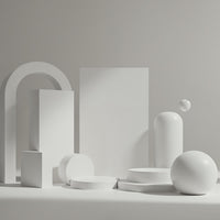 Minimalist White Geometric Shapes Composition on Table