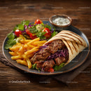 Delicious Beef Shawarma Wrap with Fries and Fresh Salad