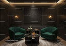 Elegant dark lounge with green velvet armchairs