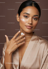 Beautiful Young Woman Applying Moisturizer for Glowing Skin