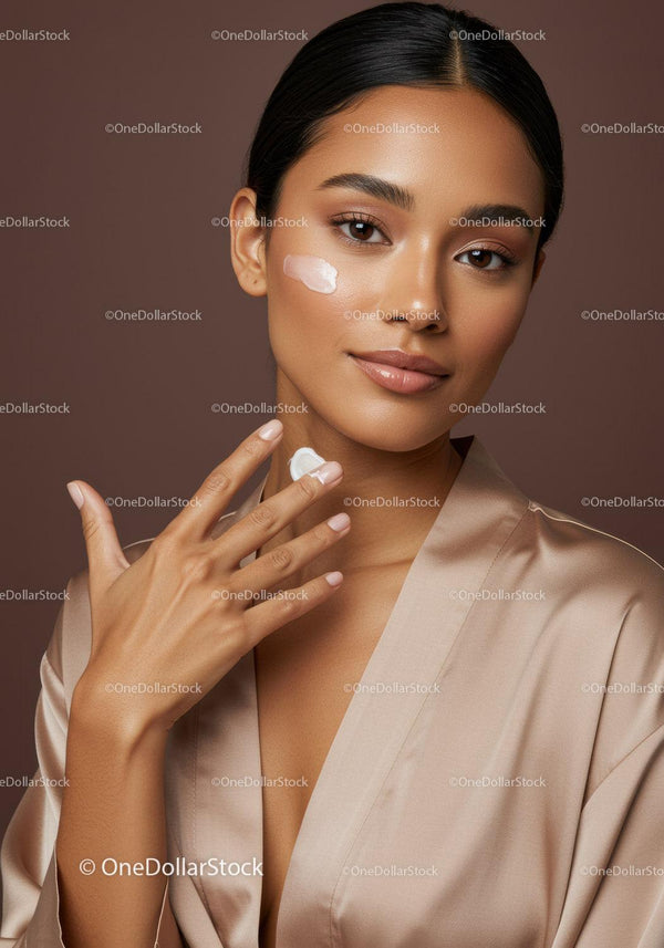 Beautiful Young Woman Applying Moisturizer for Glowing Skin