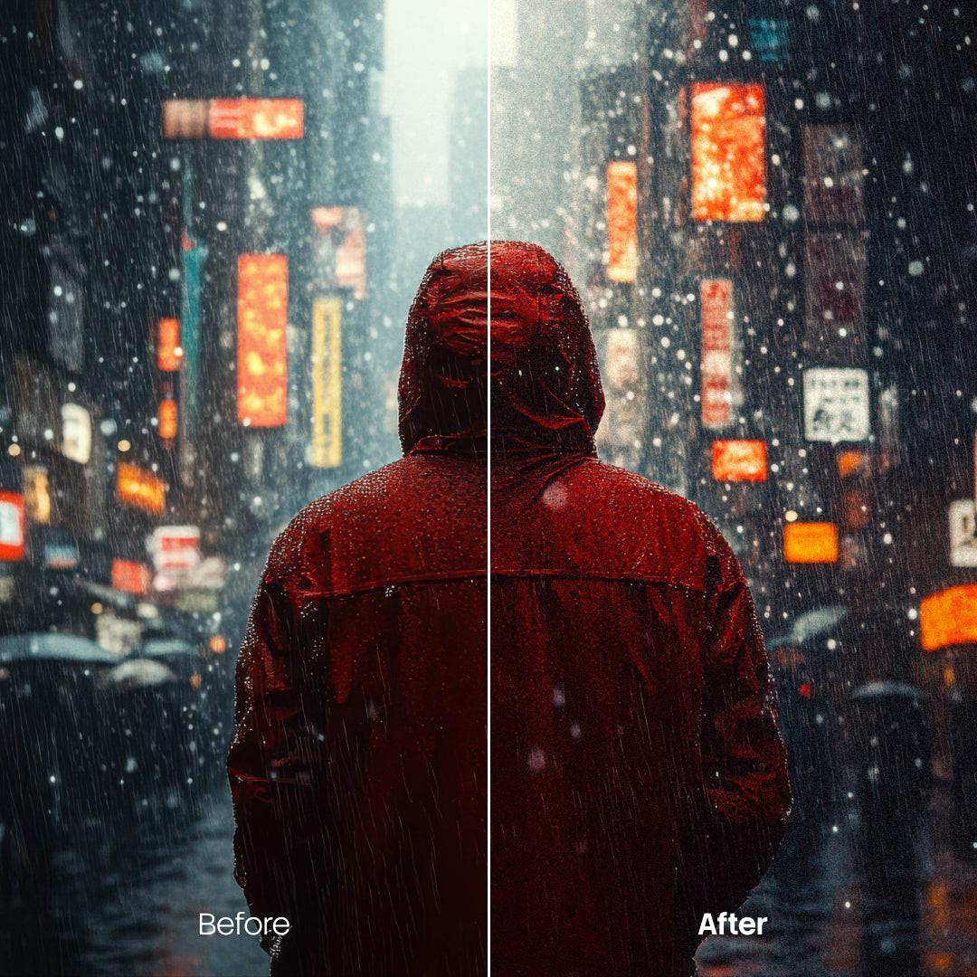 Before and after Neon Film Grain Lightroom preset edit