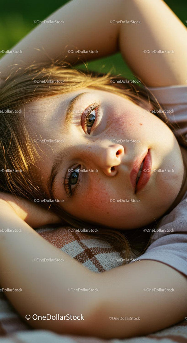 Close-up portrait of young woman resting in warm sunlight