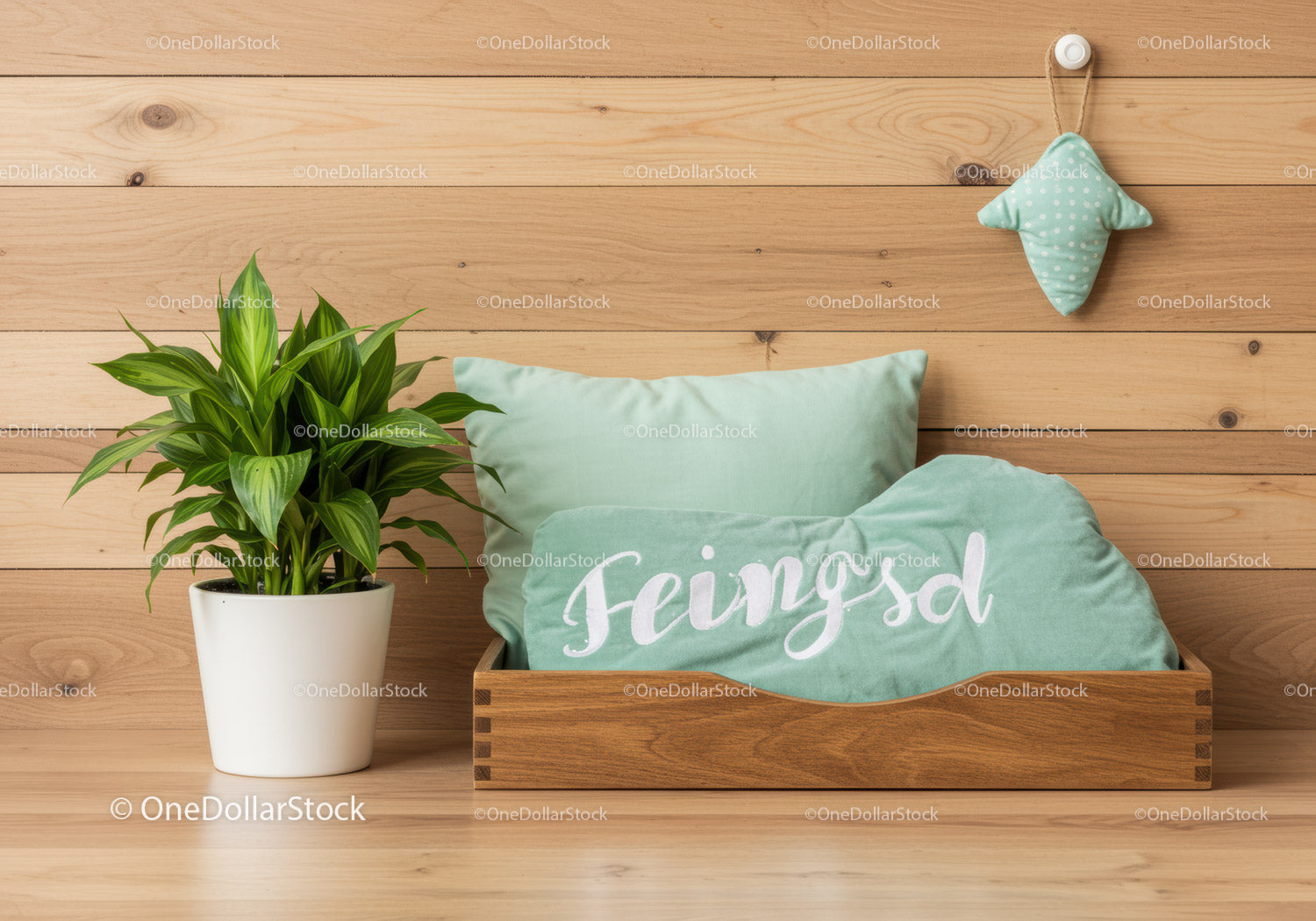 Cozy Interior Scene with Green Houseplant and Fabric Cushions