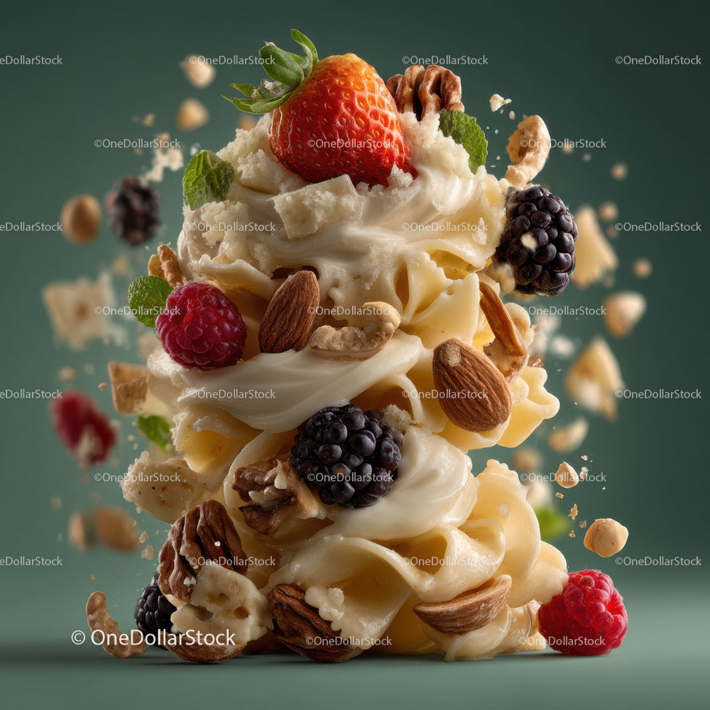 Creamy Vanilla Ice Cream with Mixed Berries and Nuts