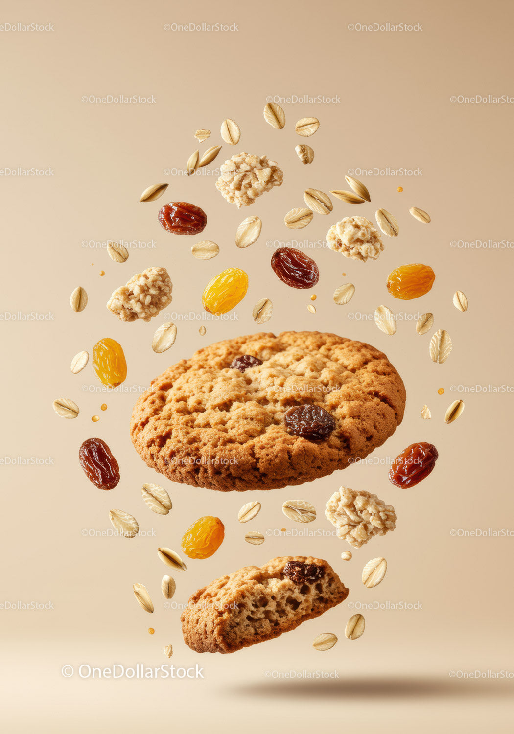 Oatmeal raisin cookies with scattered dried fruits and nuts