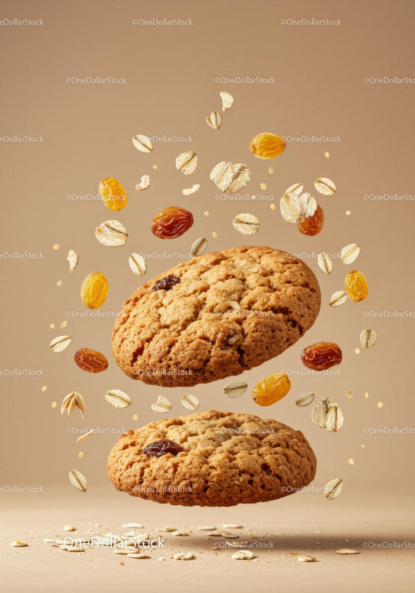 Oatmeal raisin cookies with floating oats and raisins