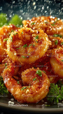 Close-Up of Golden Fried Shrimp with Fresh Parsley Garnish