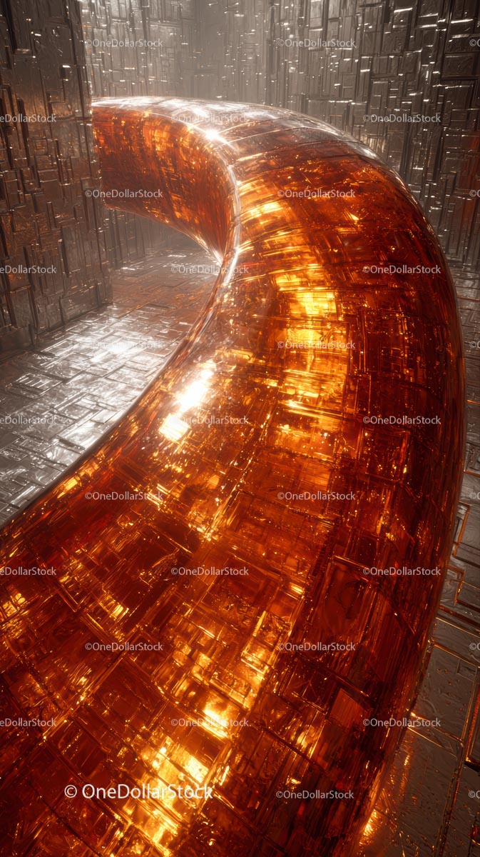 Futuristic Digital Tunnel with Glowing Orange Reflection