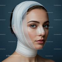 Close-up of a Woman with Facial Bandage and Clear Skin