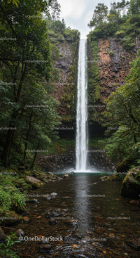 Serene waterfall cascading into forest pool