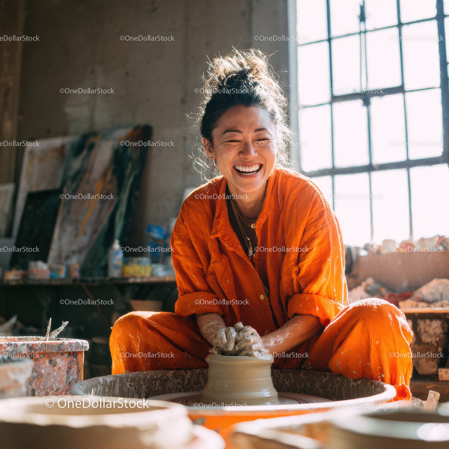 Joyful Woman Creating Handmade Pottery in Artistic Studio (31 Images)