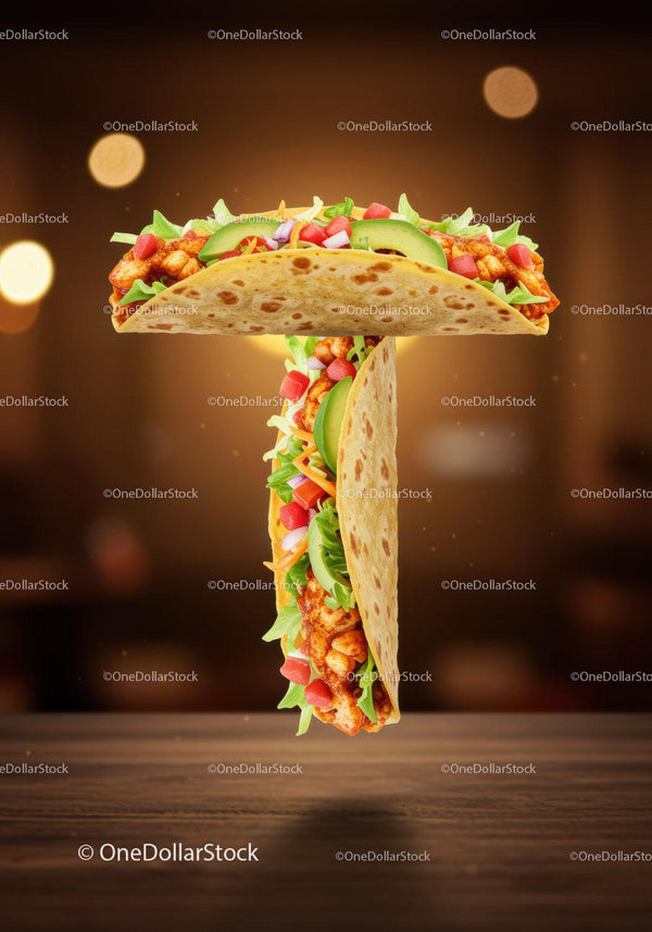 Taco shaped like letter T with fresh ingredients