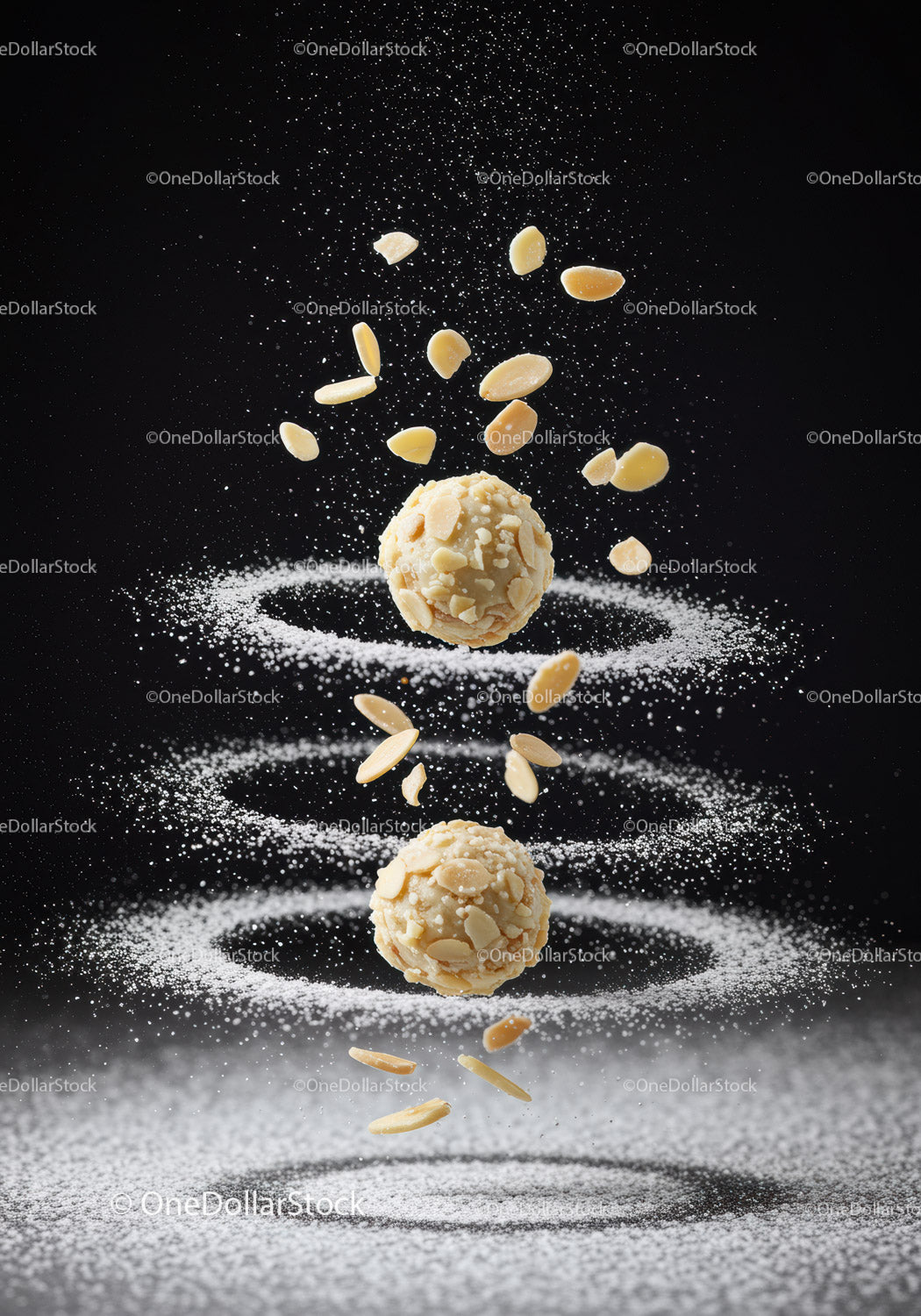 Almond Coated Truffles with Powdered Sugar Swirls